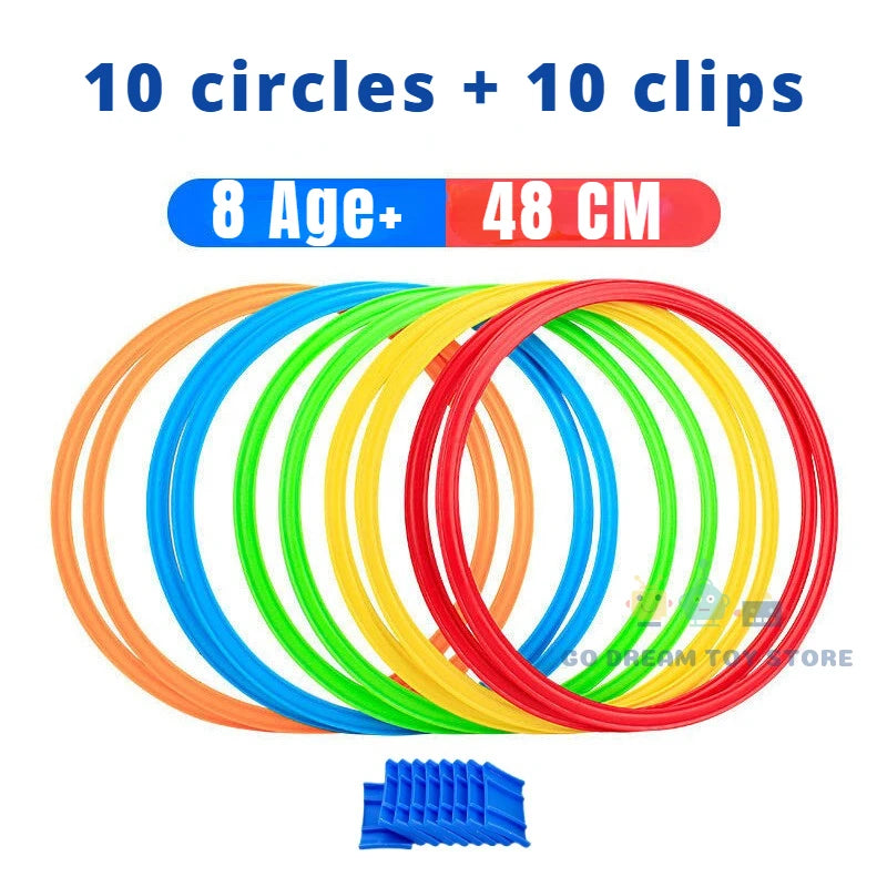 Outdoor Kids Funny Physical Training Sport Toys Lattice Jump Ring Set Game with 10 Hoops 10 Connectors for Park Play Boys Girls