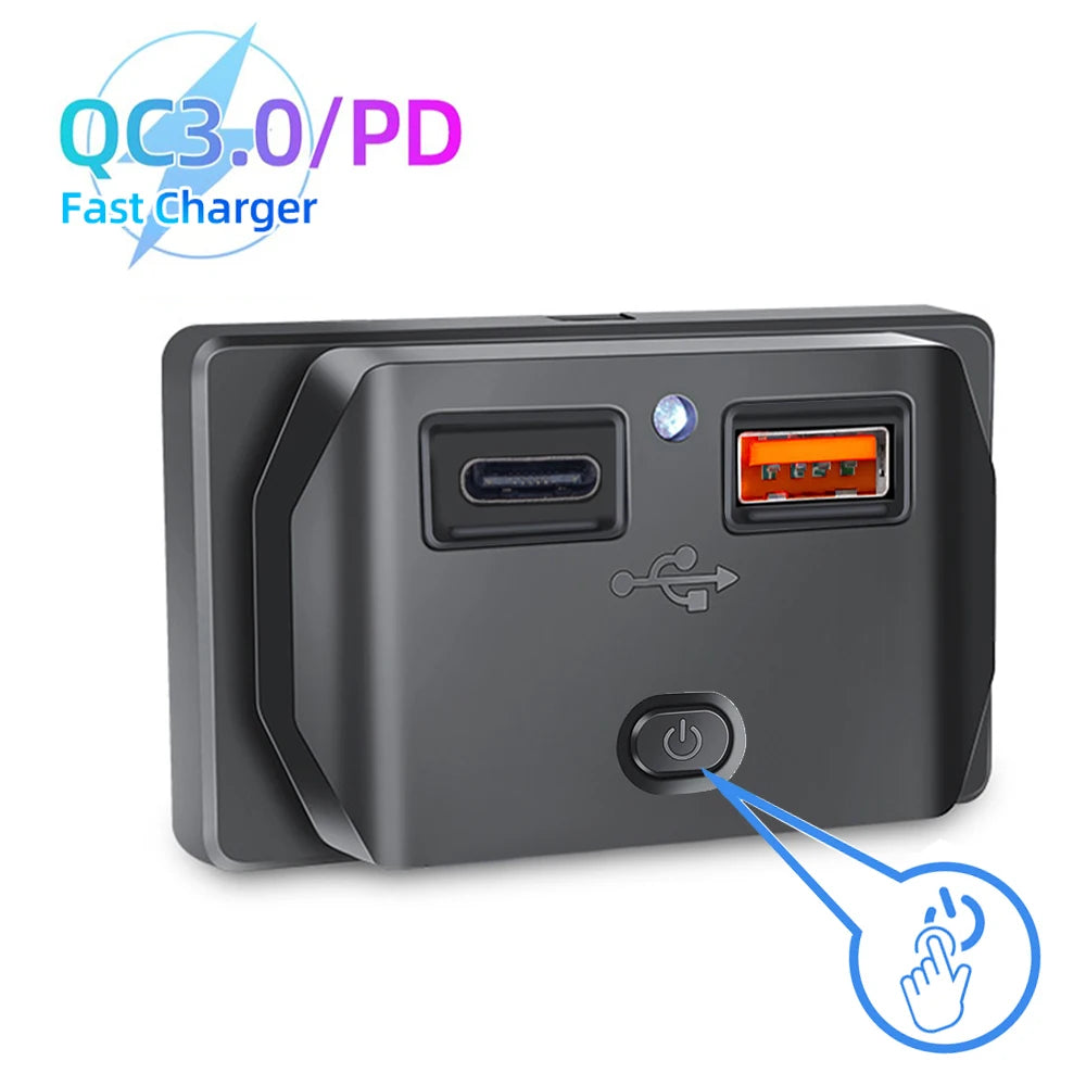 PD Type C QC 3.0 USB Fast Charger Socket with Switch LED Light Power Outlet Quick Charge for 12V 24V Car Motorcycle RV Boat