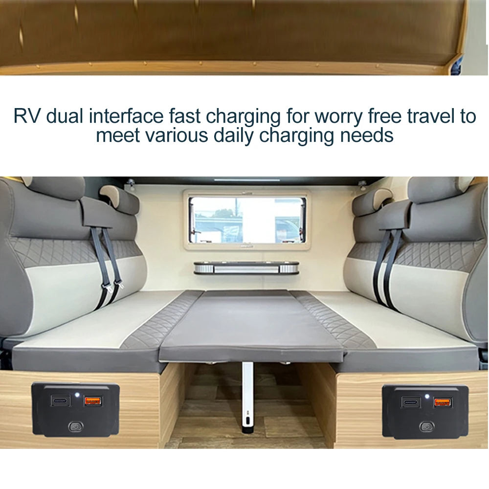 PD Type C QC 3.0 USB Fast Charger Socket with Switch LED Light Power Outlet Quick Charge for 12V 24V Car Motorcycle RV Boat