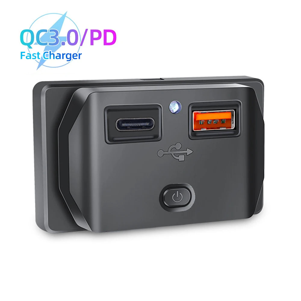 PD Type C QC 3.0 USB Fast Charger Socket with Switch LED Light Power Outlet Quick Charge for 12V 24V Car Motorcycle RV Boat