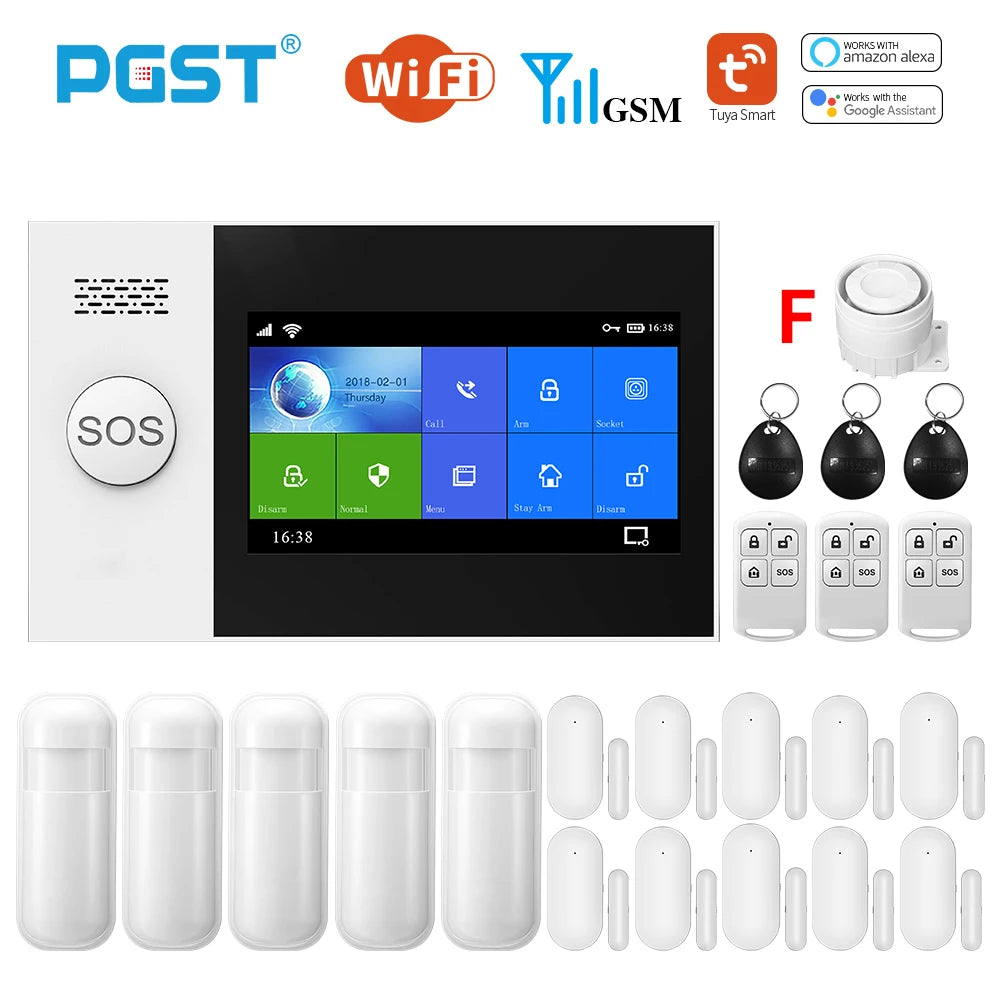 PGST PG-107 Tuya Wireless Home WIFI GSM Home Security With Motion Detector Sensor Burglar Alarm System APP Control Support Alexa