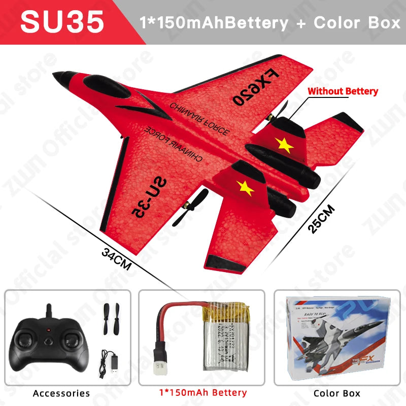RC Plane SU35 2.4G With LED Lights Aircraft Remote Control Flying Model Glider Airplane SU57 EPP Foam Toys For Children Gifts