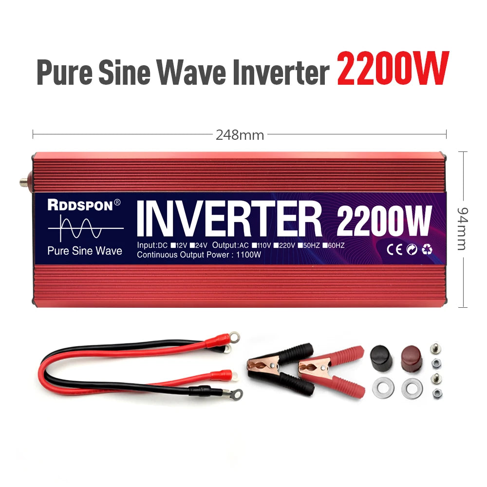 RDDSPON Pure Sine Wave Inverter DC 12V To AC 110V 220V 50Hz 1000W 1600W 2200W 3000W Transformer Power Converter Solar Inverters