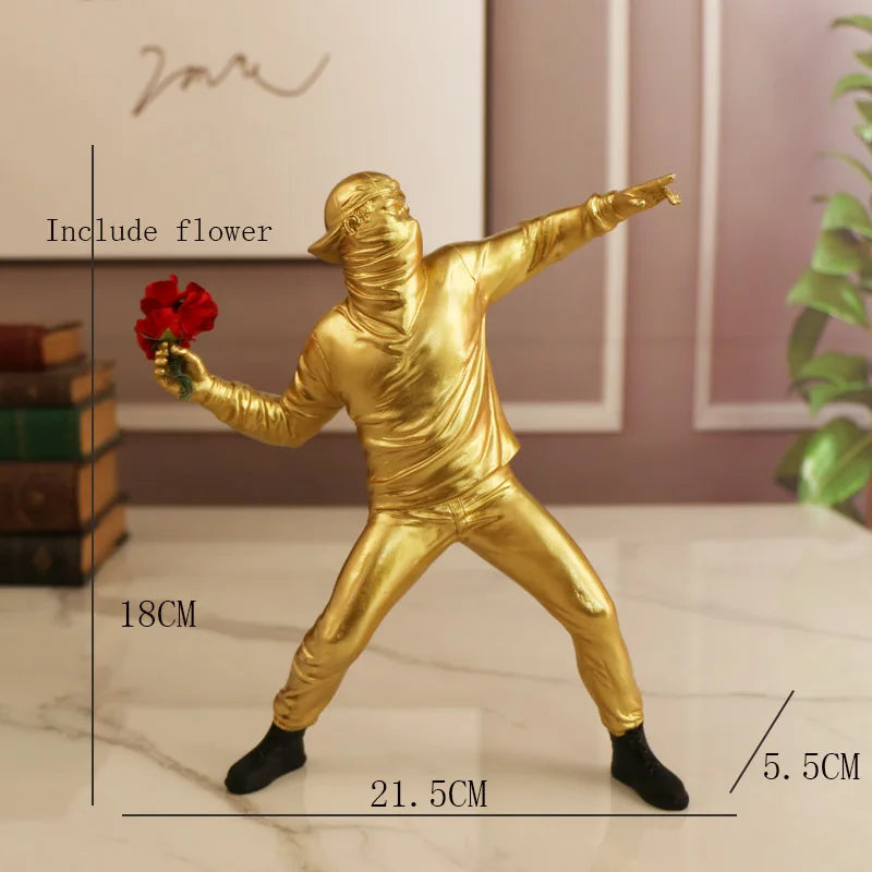 Resin Statues Sculptures Banksy Flower Thrower Statue Bomber Home Decoration Accessories Modern Ornaments Figurine Collectible