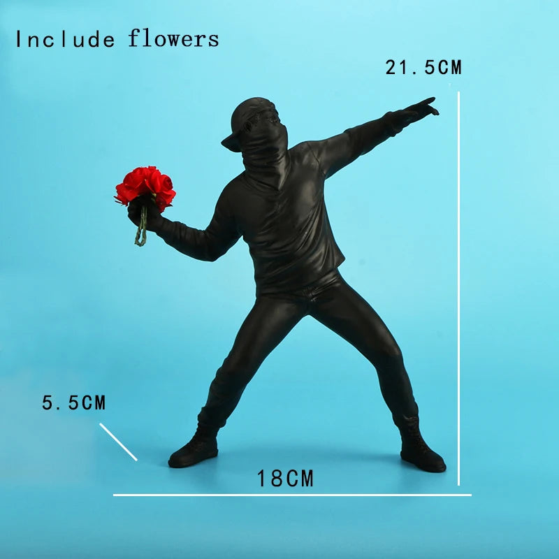 Resin Statues Sculptures Banksy Flower Thrower Statue Bomber Home Decoration Accessories Modern Ornaments Figurine Collectible