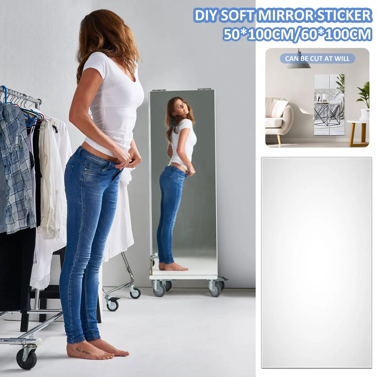 Self Adhesive Mirror Stickers Flexible Mirrors Sheets Cuttable PET Non Glass Mirror Stickers DIY Decor for Bathroom Bedroom Gym