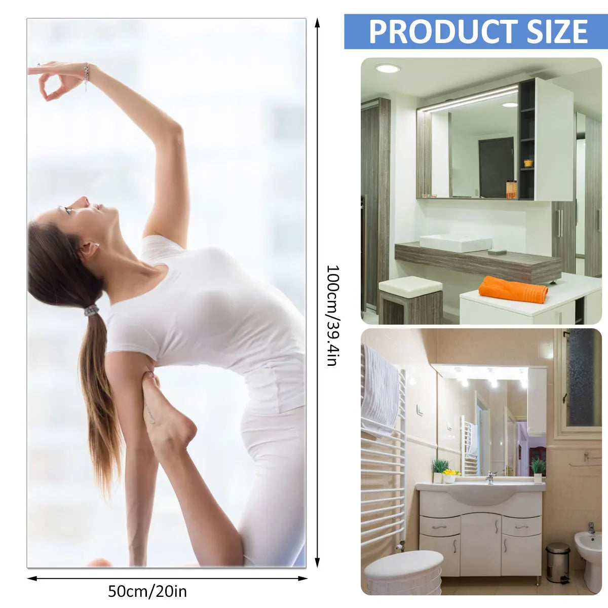 Self Adhesive Mirror Stickers Flexible Mirrors Sheets Cuttable PET Non Glass Mirror Stickers DIY Decor for Bathroom Bedroom Gym