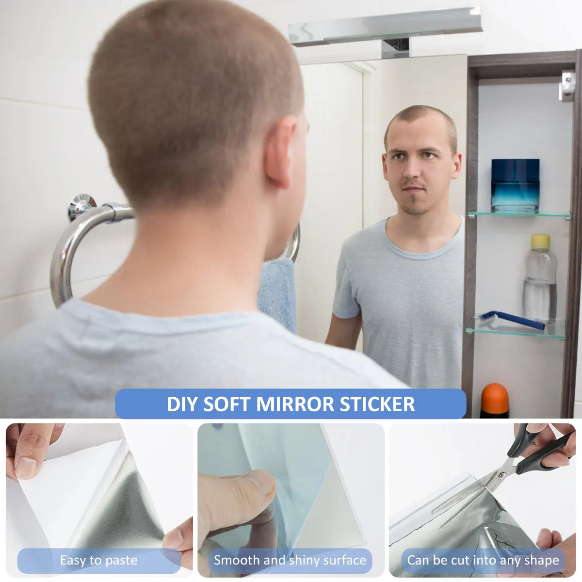 Self Adhesive Mirror Stickers Flexible Mirrors Sheets Cuttable PET Non Glass Mirror Stickers DIY Decor for Bathroom Bedroom Gym