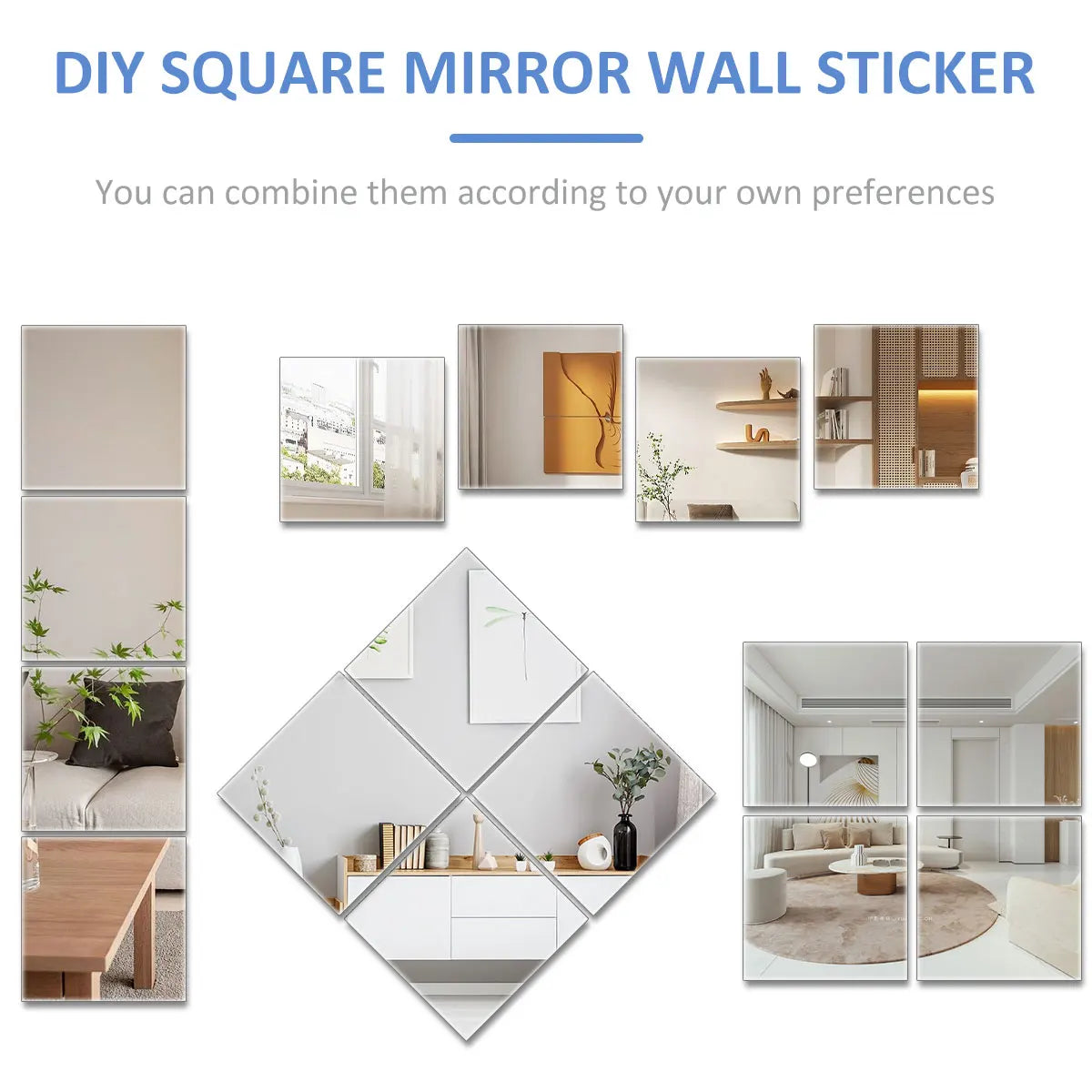 Self Adhesive Mirror Stickers Flexible Mirrors Sheets Cuttable PET Non Glass Mirror Stickers DIY Decor for Bathroom Bedroom Gym