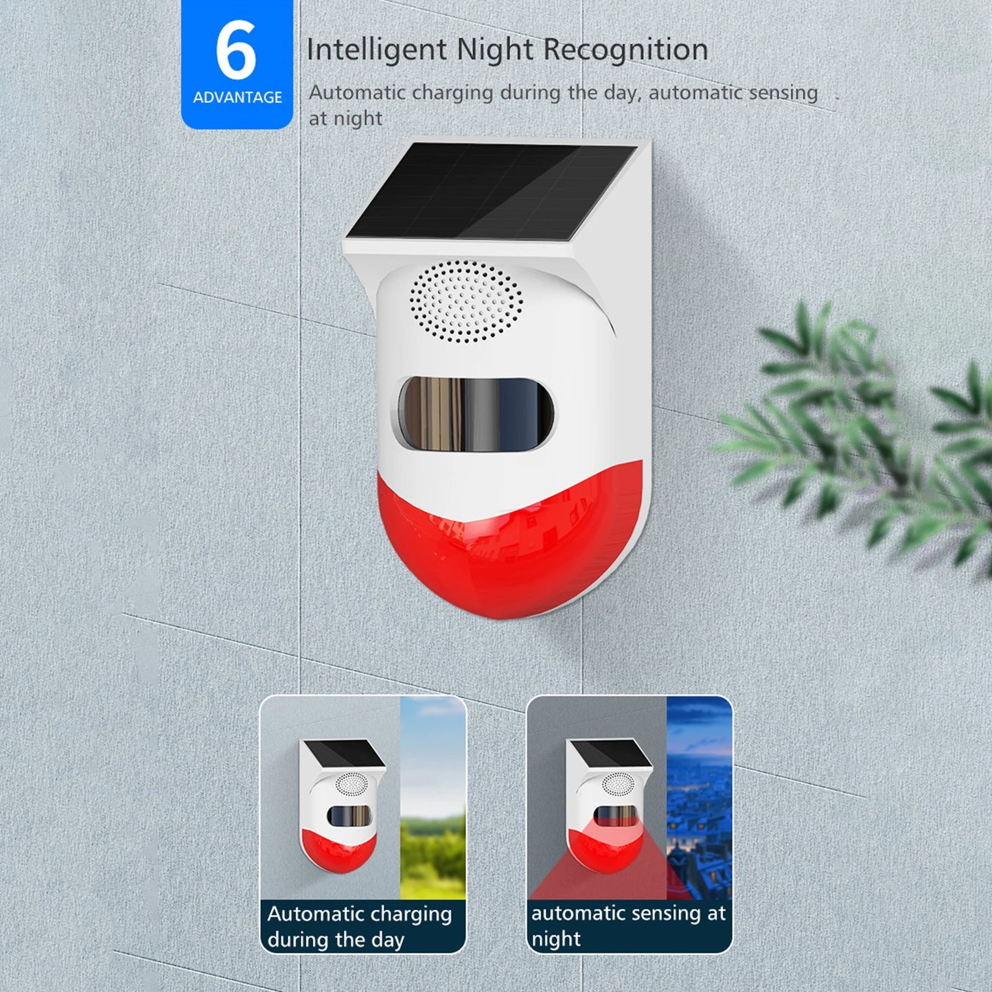 Solar Powered Wireless Independent Infrared Motion Sensor Detector Burglar Alarm Strobe Siren 120dB Alarm Waterproof PIR Sensor