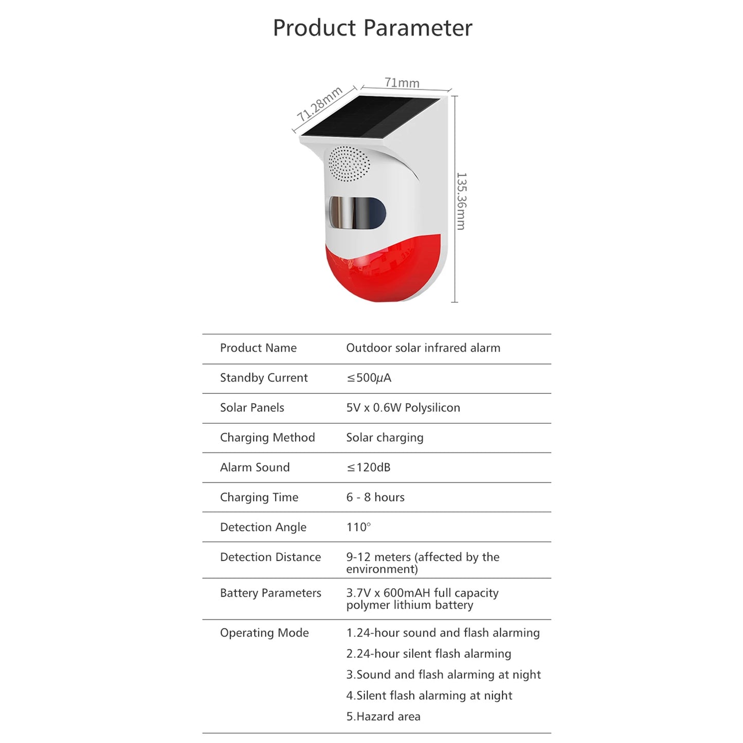 Solar Powered Wireless Independent Infrared Motion Sensor Detector Burglar Alarm Strobe Siren 120dB Alarm Waterproof PIR Sensor