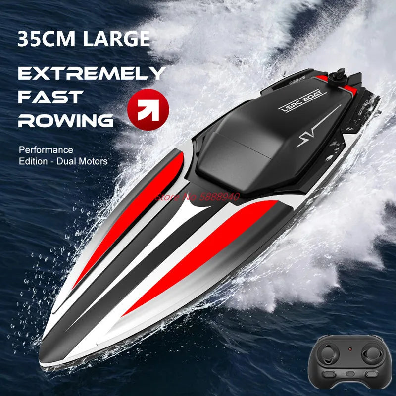 Summer Water 35CM Big Remote Control Ship Boat 2.4G 100M 25KM/H Water Sensor Electric High Speed Racing Rowing RC Boat Kids Toy