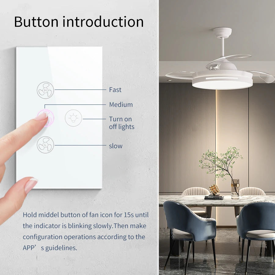 Tuya WiFi Ceiling Fan Light Smart Switch Touch Interruptor Smart Life App Remote Speed Control Works With Alexa Google Home