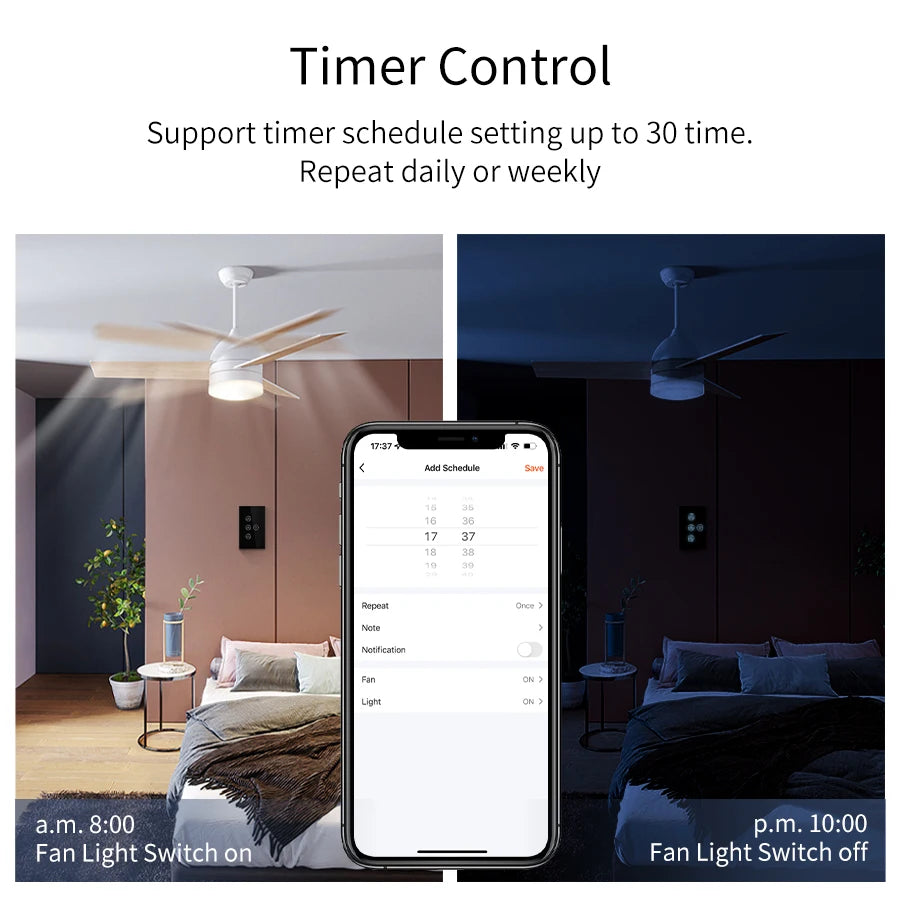 Tuya WiFi Ceiling Fan Light Smart Switch Touch Interruptor Smart Life App Remote Speed Control Works With Alexa Google Home