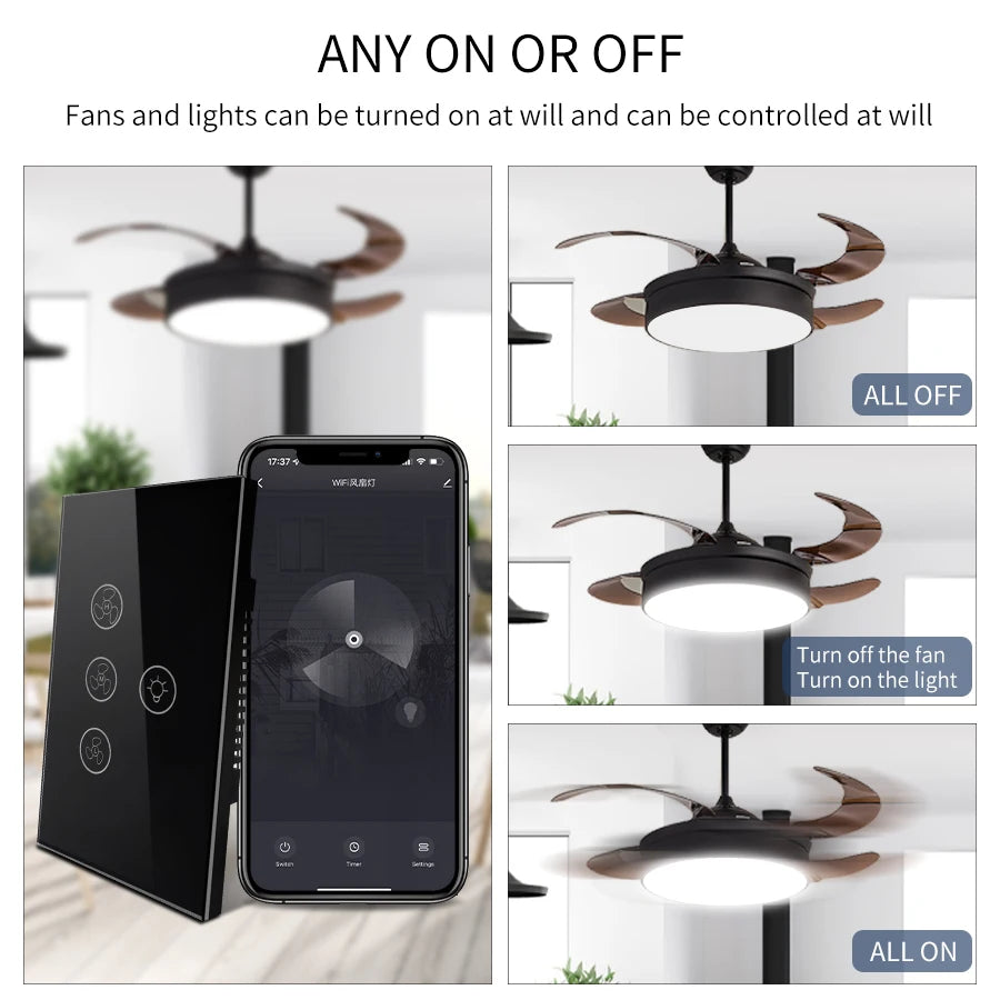 Tuya WiFi Ceiling Fan Light Smart Switch Touch Interruptor Smart Life App Remote Speed Control Works With Alexa Google Home