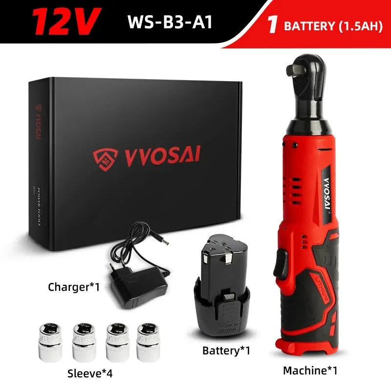 VVOSAI 45NM Cordless Electric Wrench 12V 3/8 Ratchet Wrench Set Angle Drill Screwdriver to Removal Screw Nut Car Repair Tool