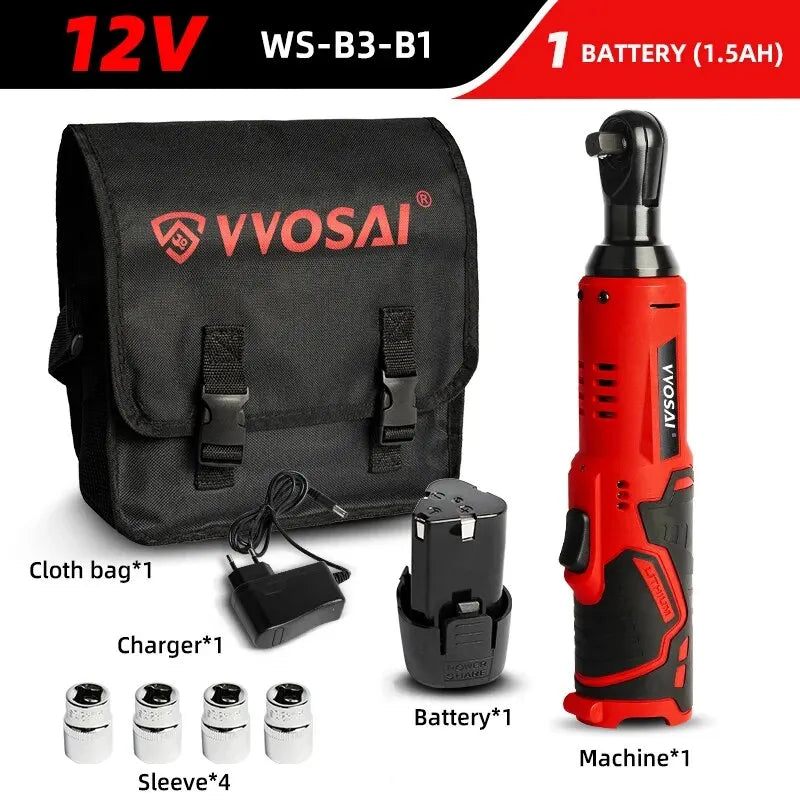 VVOSAI 45NM Cordless Electric Wrench 12V 3/8 Ratchet Wrench Set Angle Drill Screwdriver to Removal Screw Nut Car Repair Tool