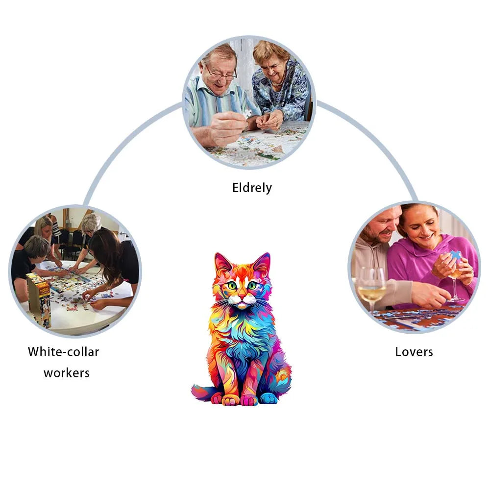 Wooden puzzle Color Cat gift box Beautiful gift Irregular shape puzzle Christmas gift Adult stress reduction family interaction