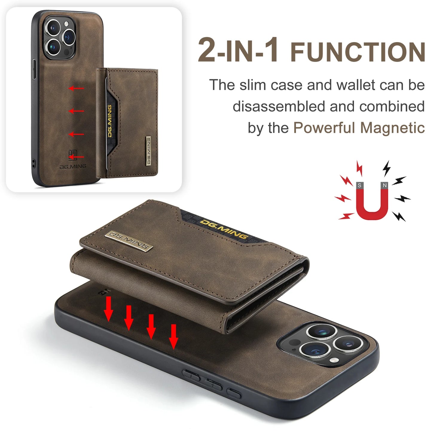 2 in 1 Detachable Wallet Case with Card Holder for IPhone 13 Mini 15 14 13 12 Pro Max XS X XR 7 8 Plus Leather Shockproof Cover