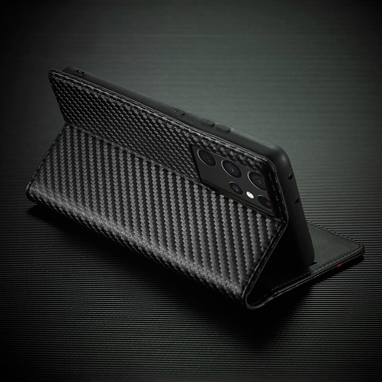 Carbon Fiber Flip Case for Samsung S24 S23 S22 Ultra S20 FE A15 A54 A14 A34 A24 A23 A12 A32 A52 A72 Leather Wallet Phone Cover