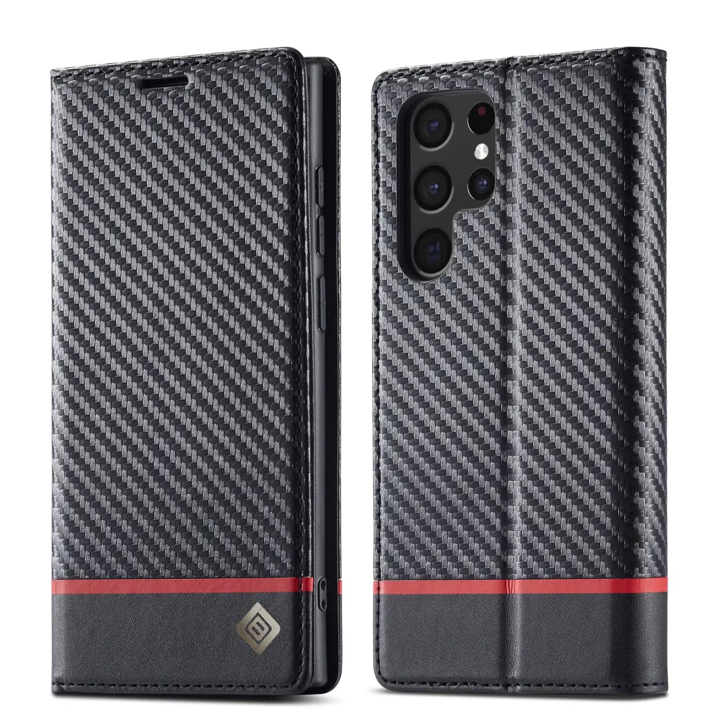 Carbon Fiber Flip Case for Samsung S24 S23 S22 Ultra S20 FE A15 A54 A14 A34 A24 A23 A12 A32 A52 A72 Leather Wallet Phone Cover