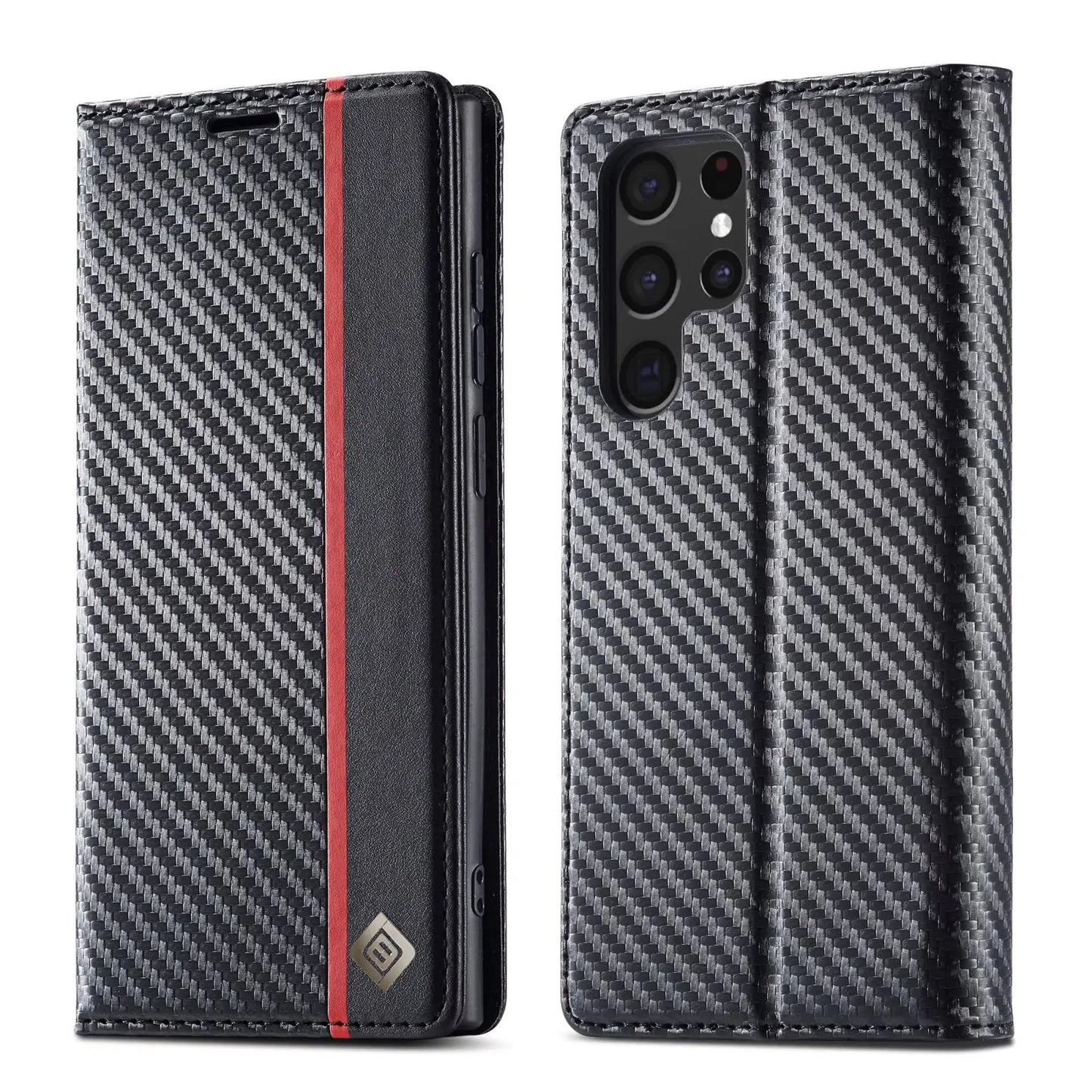 Carbon Fiber Flip Case for Samsung S24 S23 S22 Ultra S20 FE A15 A54 A14 A34 A24 A23 A12 A32 A52 A72 Leather Wallet Phone Cover