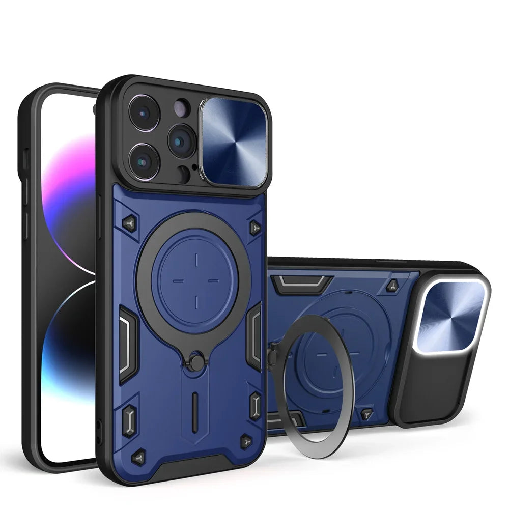 Case For iPhone 15 14 13 12 11 Pro Max 15 Plus XR XS 8 7 Magnetic  Slide Camera Protection 360 Rotate Kickstand Armor Ring Cover