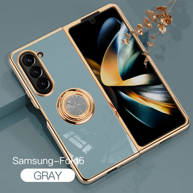 Electroplating Magnetic Ring Holder Phone Case for Samsung Galaxy Z Fold 5 4 Fold5 Fold4 5G Hard Shell Shockproof Cover