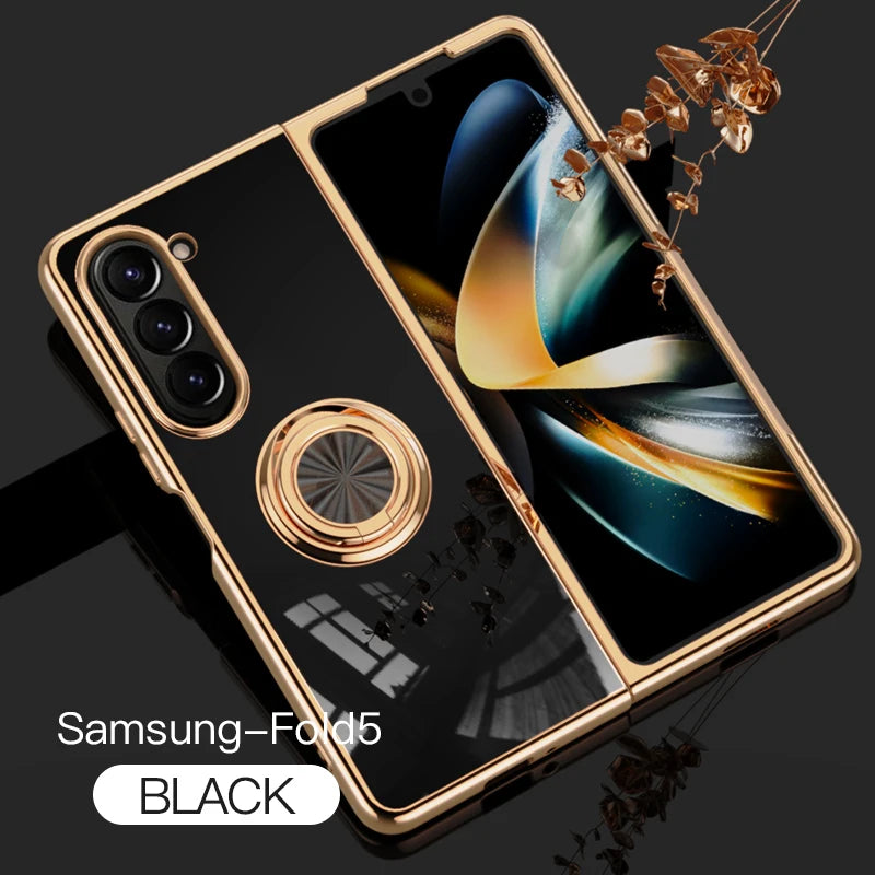 Electroplating Magnetic Ring Holder Phone Case for Samsung Galaxy Z Fold 5 4 Fold5 Fold4 5G Hard Shell Shockproof Cover