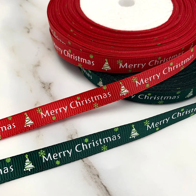 (25 yards/lot) 10mm/25mm Red printed grosgrain ribbon Merry Christmas satin ribbons wholesale