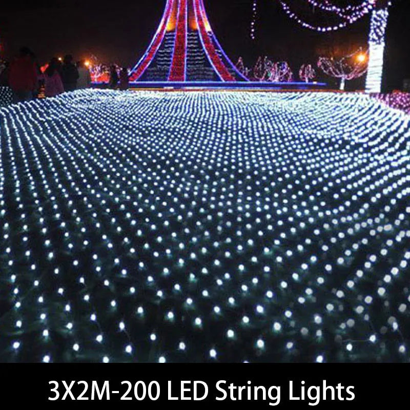 Tail Plug 3*2M 200LED Wedding Garden New Year Net Mesh Garland LED Christmas Decoration Outdoor Fairy String Light EU Plug 220V