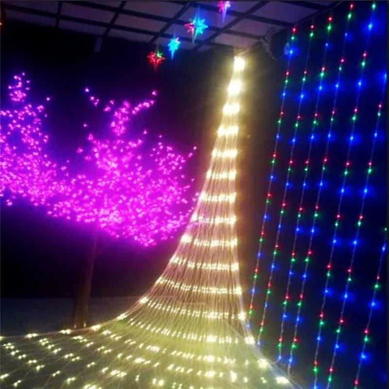 Tail Plug 3*2M 200LED Wedding Garden New Year Net Mesh Garland LED Christmas Decoration Outdoor Fairy String Light EU Plug 220V