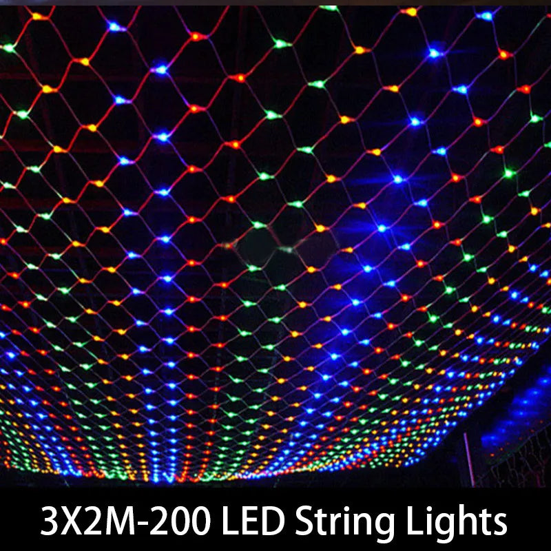 Tail Plug 3*2M 200LED Wedding Garden New Year Net Mesh Garland LED Christmas Decoration Outdoor Fairy String Light EU Plug 220V