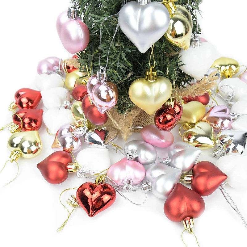 12Pcs Plastic Heart Ornament for Christams Tree Decor Christmas balls Decorations for Home Hanging Wedding Heart Shape Supplies