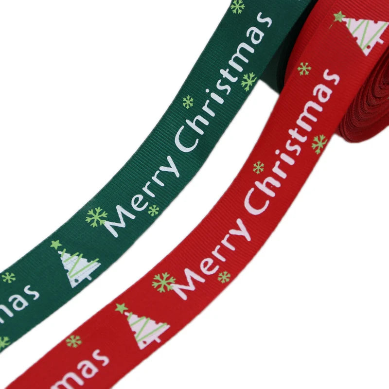 (25 yards/lot) 10mm/25mm Red printed grosgrain ribbon Merry Christmas satin ribbons wholesale