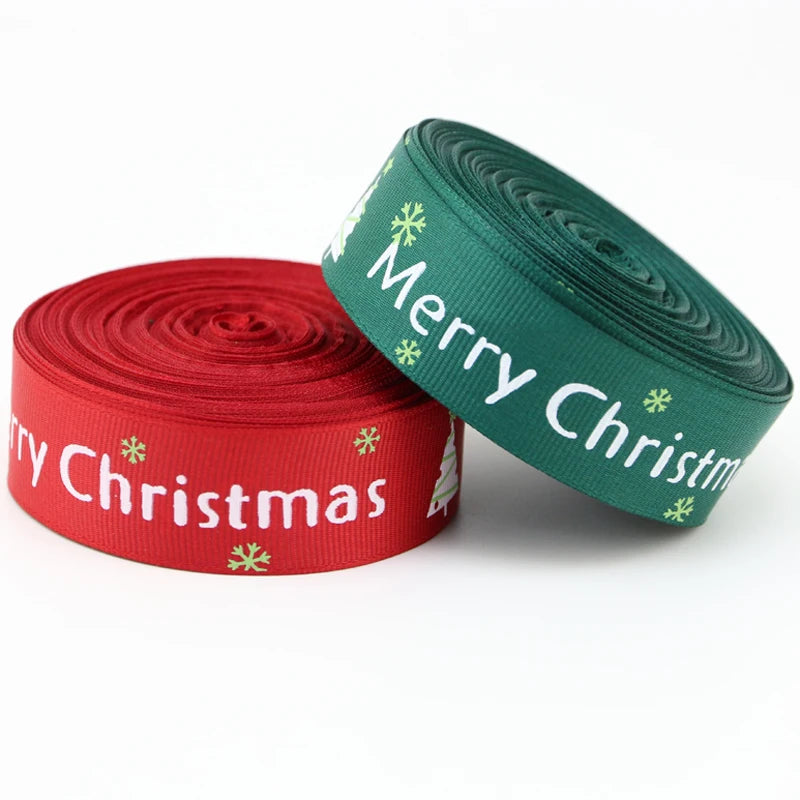 (25 yards/lot) 10mm/25mm Red printed grosgrain ribbon Merry Christmas satin ribbons wholesale