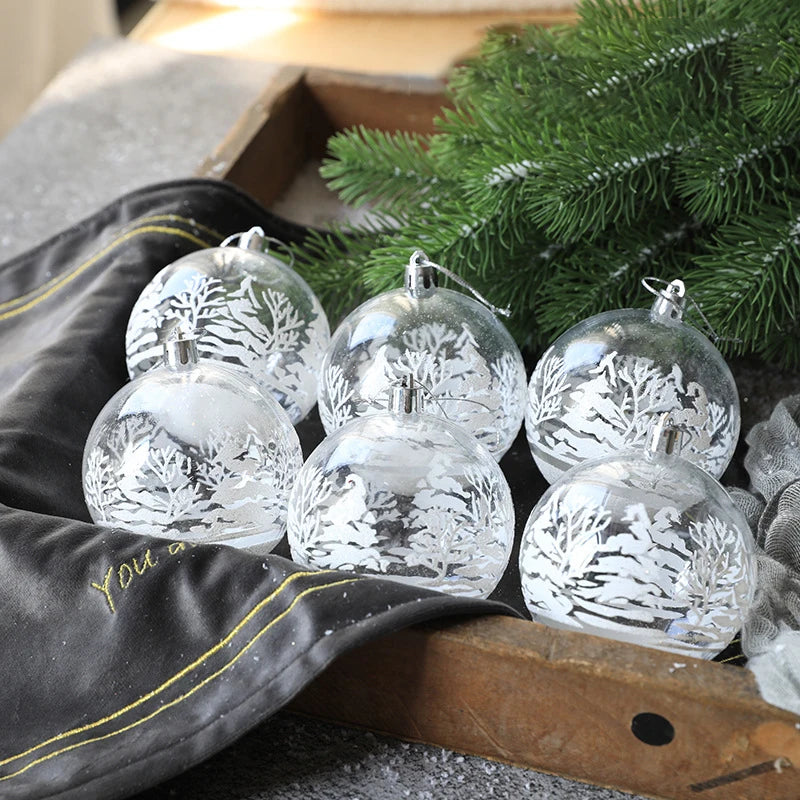 6pcs White Snow Ball Christmas Ornaments Christmas Tree Decorations Clear Baubles Balls Hanging Xmas Decorations for Home Natale