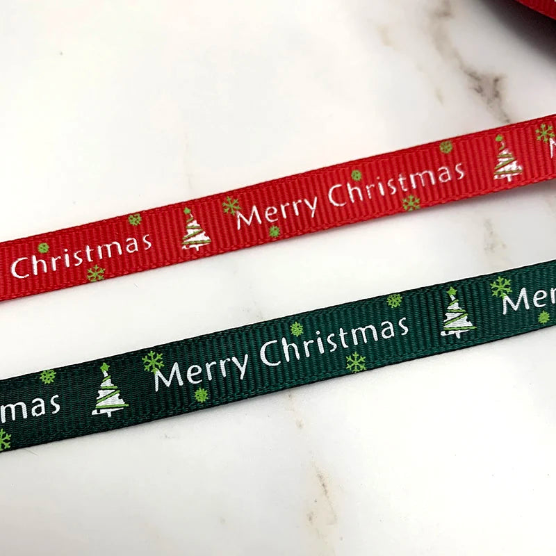 (25 yards/lot) 10mm/25mm Red printed grosgrain ribbon Merry Christmas satin ribbons wholesale