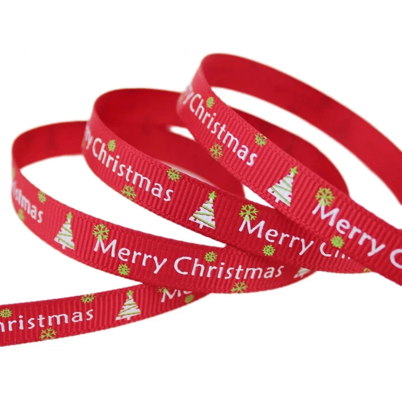 (25 yards/lot) 10mm/25mm Red printed grosgrain ribbon Merry Christmas satin ribbons wholesale