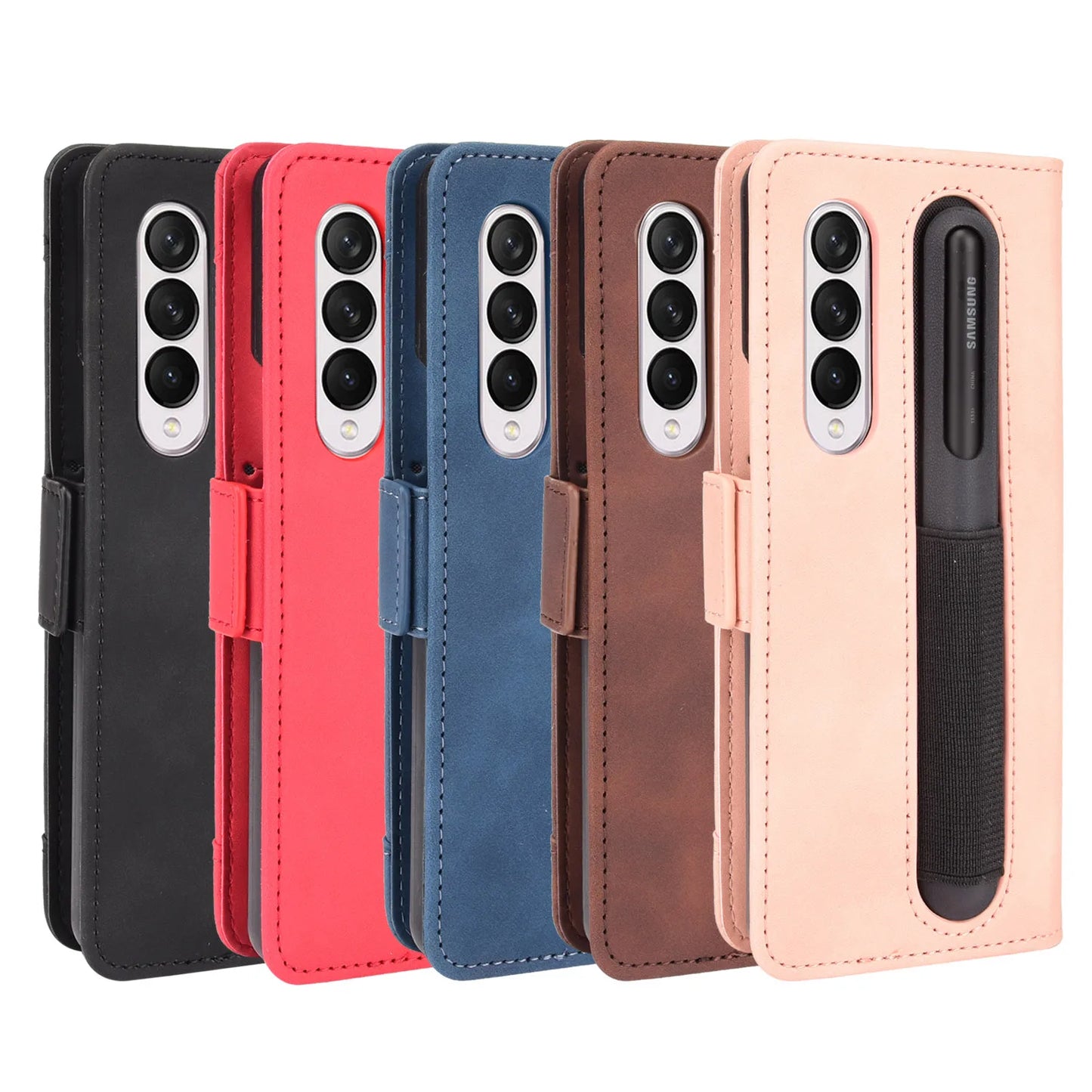 Leather Case For Samsung Galaxy Z Fold 5 4 3 Fold4 5G With Pen Slot Card Solt Holder Phone Bag Magnetic Flip Book Wallet Cover