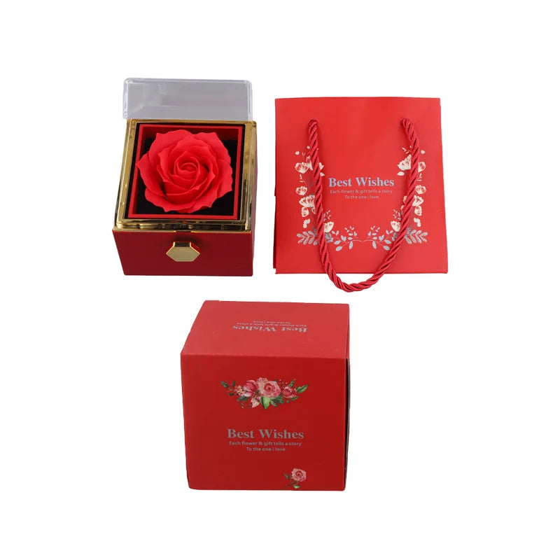 1PC Rotating Eternal Rose Flower Jewelry Box Ring Earrings Necklace Storage Boxes Wedding Valentine's Day Gift Boxes for Lovers