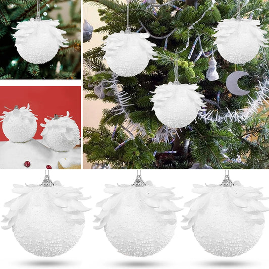 3pcs 8cm White Christmas Ball Christmas Tree Hanging Pendant Flower Foam Snow Balll 2024 Xmas Decoration for Home New Year 2025