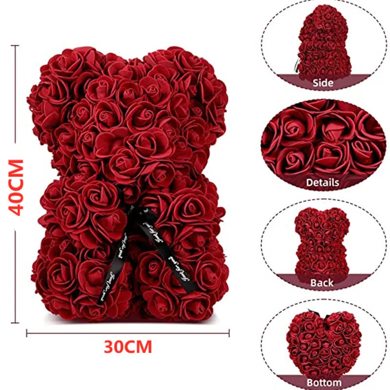 Dropshipping 40cm Teddy Bear of Rose Artificial Flowers PE Rose Bear for Women Valentines Wedding Christmas Gift Box Home Decor