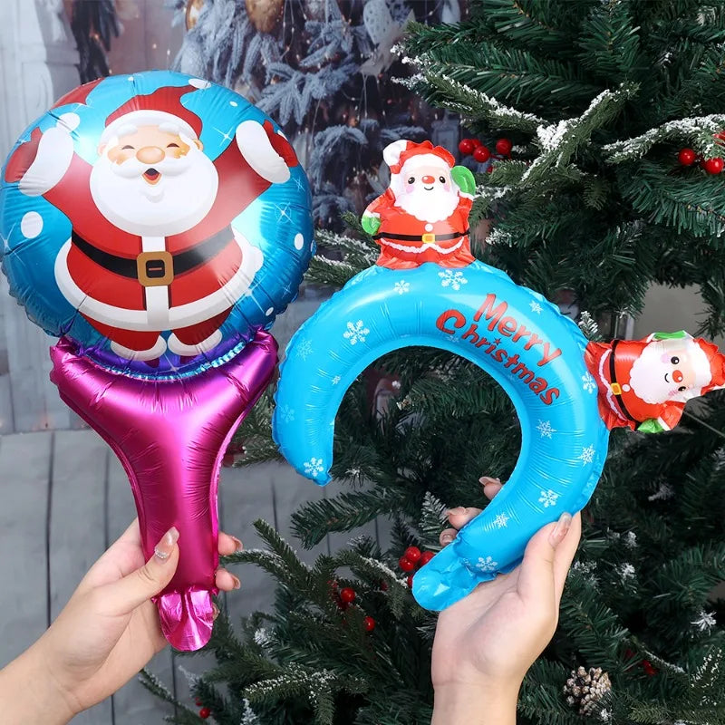 50/10PCS Christmas Balloon Inflatable Handheld Strike Stick Aluminum Film Headband Balloon Xmas Party New Year Decor Kids Toy