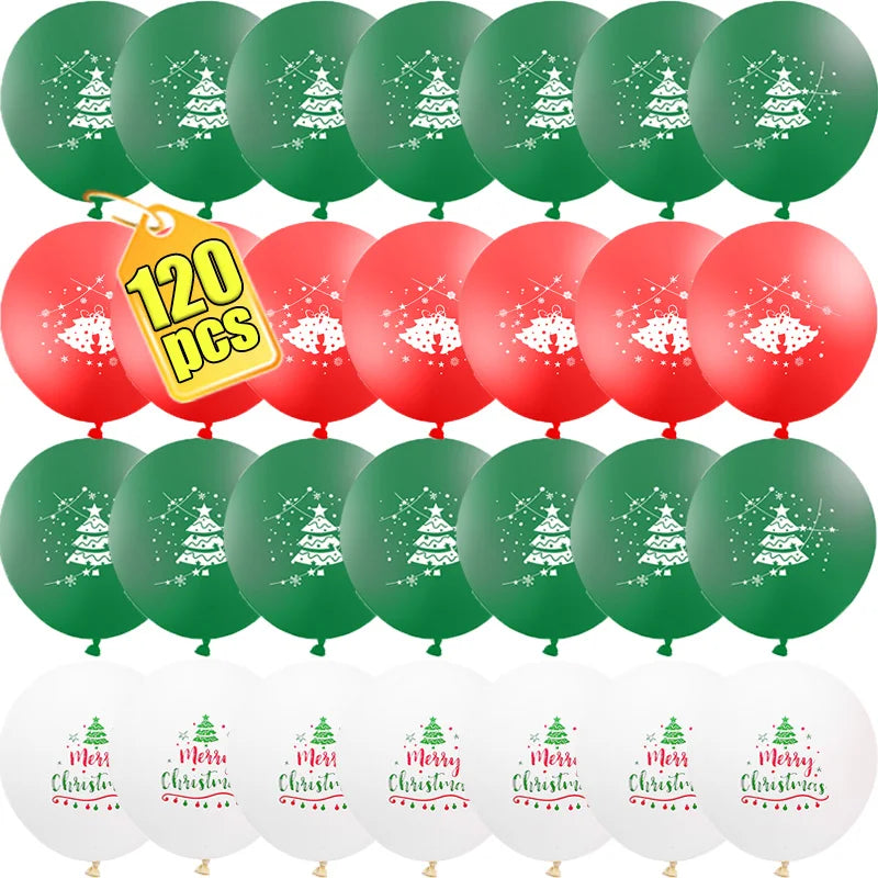 12/120pcs Christmas Latex Balloons Round Green Red Xmas Tree Inflatable Balloon for New Year Party Home Decor Supplies Wholesale