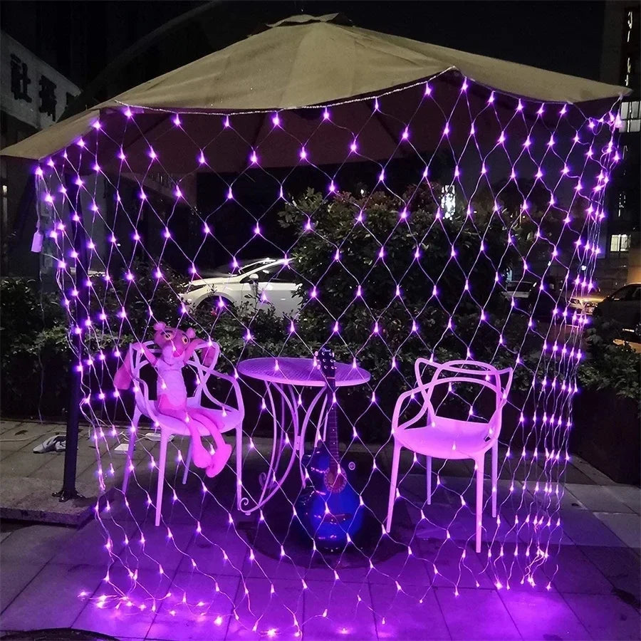 EU Plug 220V Purple Halloween Net Lights Connectable LED Purple Pink Mesh Netting Lights Garden Christmas Bush Garland Light