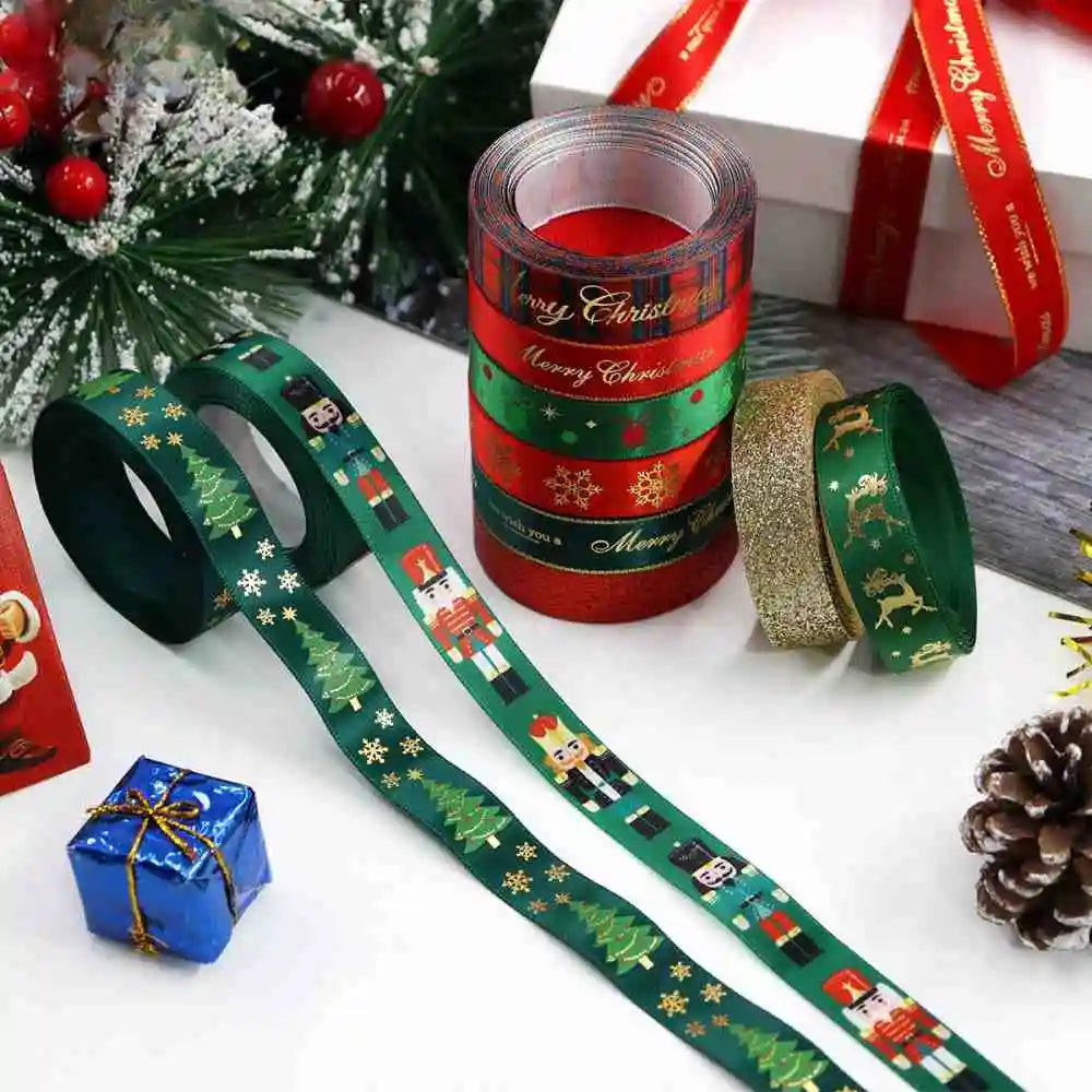 16mm 5Yard Gilding Premium High Density Christmas Ribbons Event Party Baking Bouquet Bowknot Gifts Box Packaging DIY Decoration