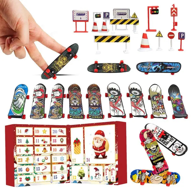 2023 Christmas Advent Calendar Finger Skateboard Toys Set 24 Days Countdown Calendar Mini Skateboard Surprise Blind Box For Kids