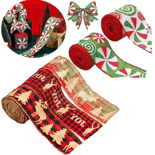 Christmas Wired Ribbons 4.5m Buffalo Plaid Ribbons Vintage Christmas Trees Wired Edge Ribbon For Xmas DIYs Wrapping Floral Craft