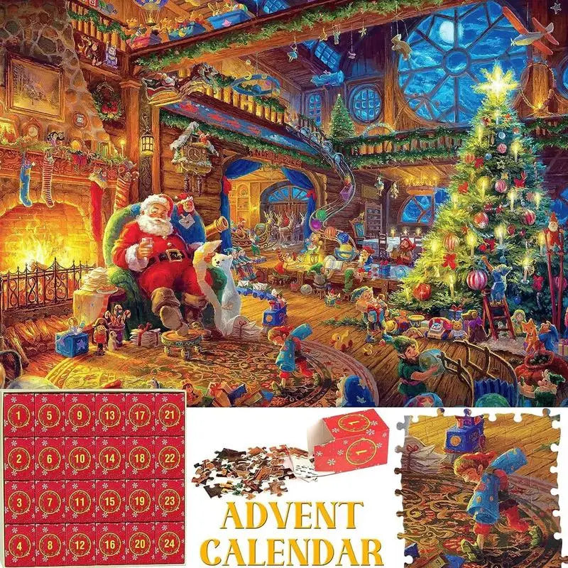 2023 Christmas Advent Calendar 1008pcs Santa Jigsaw Puzzles 24 Days Countdown Xmas Puzzle Toy Surprise Gifts For Kids Boys Girls